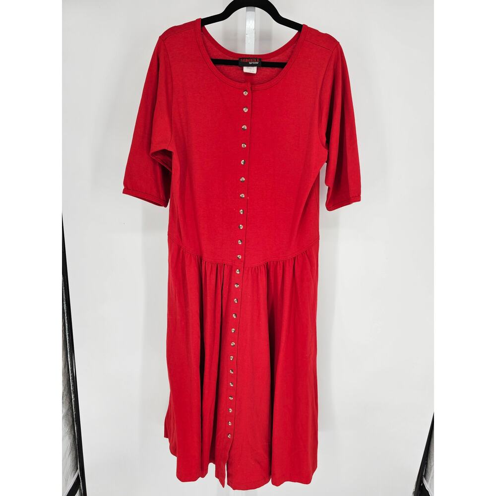 VTG Sunbelt Red Scoop-Neck Half-Sleeve Button Front Fit & Flare Dress One Size